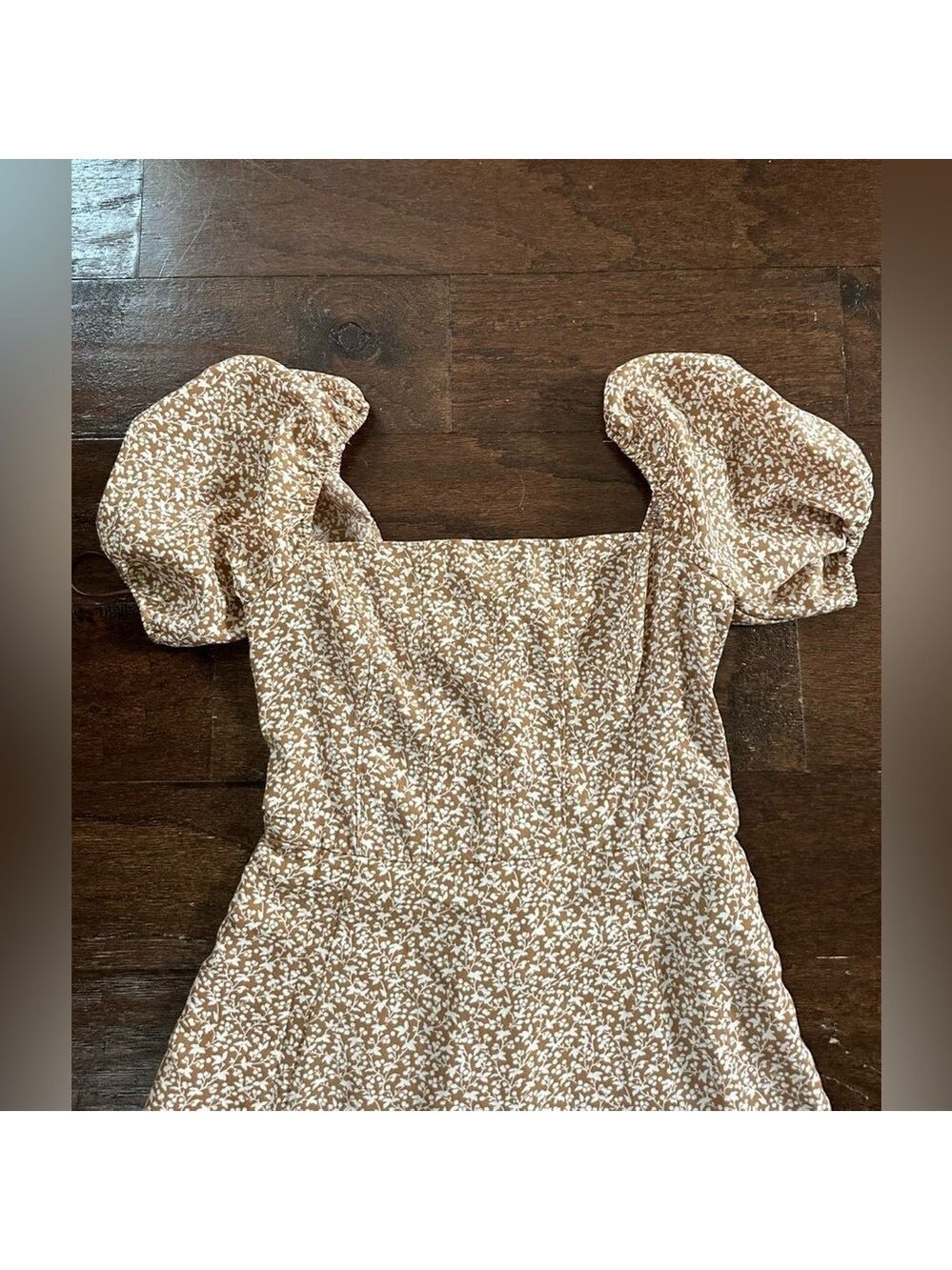 Abercrombie & Fitch Tan Floral corset puff sleeve Mini Dress- size Small-NWOT - Picture 6 of 6